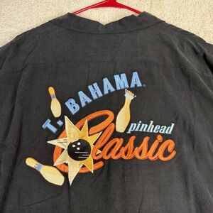 Tommy Bahama Pinhead Classic Bowling Shirt Mens XL Black 100% Silk Embroidered
